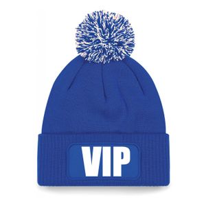 VIP muts/beanie met pompon - onesize - unisex - blauw