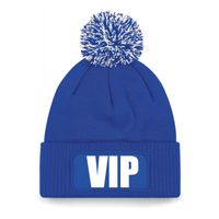 VIP muts/beanie met pompon - onesize - unisex - blauw