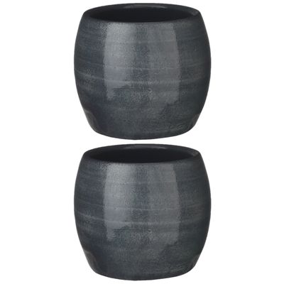 2x stuks bloempot in het glanzend donkerblauw keramiek voor kamerplant H14 x D16 cm
