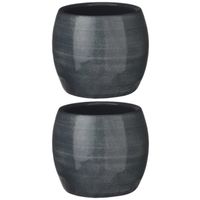 2x stuks bloempot in het glanzend donkerblauw keramiek voor kamerplant H14 x D16 cm