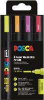 Uni POSCA paintmarker PC-5M, 1,8 - 2,5 mm, etui van 4 stuks in fluo kleuren