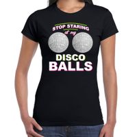 Stop staring at my disco balls boobs t-shirt zwart dames - thumbnail