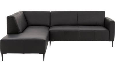 Goossens Bank Key West zwart, leer, 3-zits, modern design met ligelement links