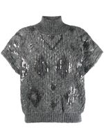 Brunello Cucinelli pull brodé de sequins à manches courtes - Gris