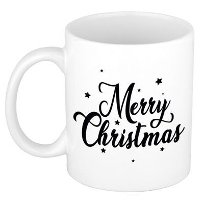 Merry Christmas met sterren kerstcadeau kerstmok 300 ml