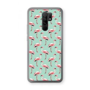 Flamingoprint groen: Xiaomi Redmi 9 Transparant Hoesje