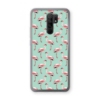 Flamingoprint groen: Xiaomi Redmi 9 Transparant Hoesje