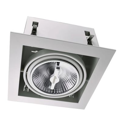 Wit armatuur inbouw voor AR111 LED spot draaibaar en kantelbaar, wordt met zichtbare rand in het plafond gemonteerd