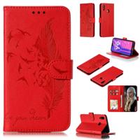 Feather patroon Litchi textuur horizontale Flip lederen draagtas met portemonnee & houder & kaartsleuven voor Huawei Y9 (2019) (rood)