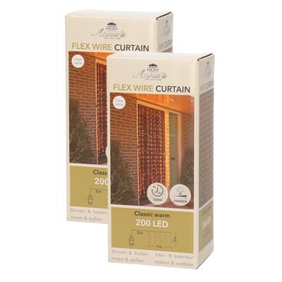 Kerstverlichting gordijn - 2x - 200 led lampjes - warm wit - 100 x 200 cm - gordijnverlichting