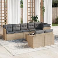 9-delige Loungeset met kussens poly rattan beige