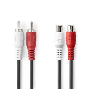 Nedis Stereo-Audiokabel | 2x RCA Male | 2x RCA Female | Vernikkeld | 10.0 m | Rond | Zwart | Label - CAGL24205BK100