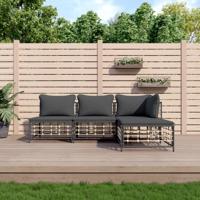 4-delige Loungeset met kussens poly rattan antracietkleurig