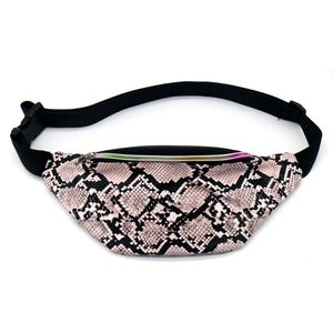 Zwarte/roze slangenprint heuptas/fanny pack/cross body tas 32 cm PU leer - Heuptassen