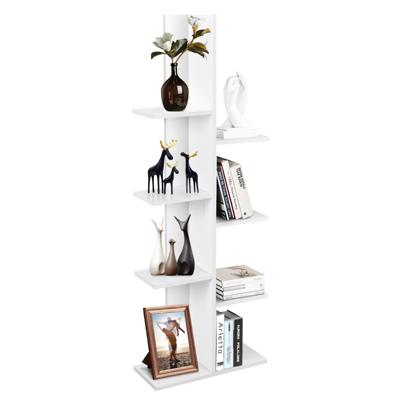Boomvormige Boekenkast met 8 Planken Multifunctionele Displaystandaard voor Boeken en Planten Houten Opbergrek Wit