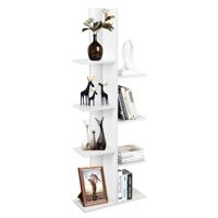 Boomvormige Boekenkast met 8 Planken Multifunctionele Displaystandaard voor Boeken en Planten Houten Opbergrek Wit