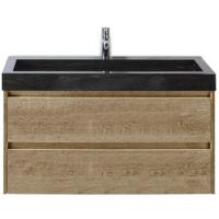 Dante Badmeubelset 100 cm - Natuur Eiken - Wastafel Hardsteen Wit Lucca