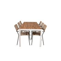 Bois tuinmeubelset tafel 90x205cm en 6 stoel armleuning Lindos zwart, naturel, wit. - thumbnail
