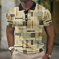 Voor heren POLO Shirt Wafel poloshirt Revers polo Polo's met knopen Golfshirt Geruit Grafische prints Geometrie Strijkijzer blauw Paars Groen Khaki Grijs Buiten Straat Korte mouw Afdrukken Kleding Lightinthebox - thumbnail