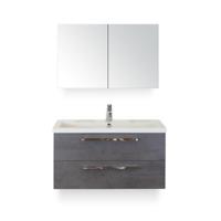 Seville Badmeubelset 100 cm - Beton Antraciet - Wastafel Djazz 1 kraangat - met Spiegelkast