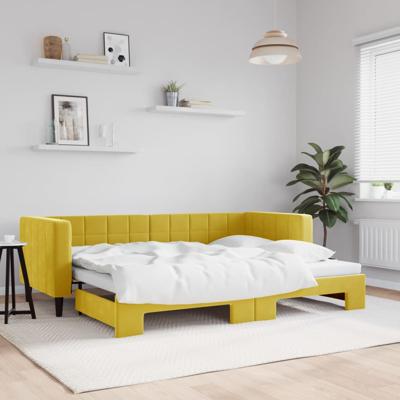 Slaapbank met onderschuifbed 80x200 cm fluweel geel
