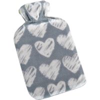 Water kruik met fleece hoes grijze/witte hartjes print 1,7 liter   -