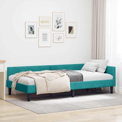 Hoekbedframe Turquoise 90 x 200 cm Velvet en Engineered hout