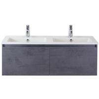 Frozen Badmeubelset 120 cm - Greeplijst in Kleur - Beton Antraciet - Keramische Wastafel Wit Dubbel 2 Kraangaten