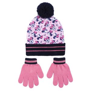 Disney Minnie Mouse 2-delig winterset - muts/handschoenen - roze/zwart - voor kinderen