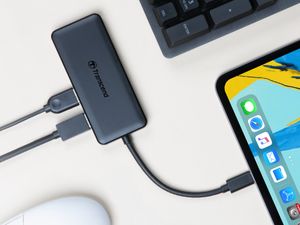 Transcend TS-HUB5C USB 2.0-hub Met ingebouwde SD-kaartlezer, Met USB-C stekker, Met snellaadpoort Zwart