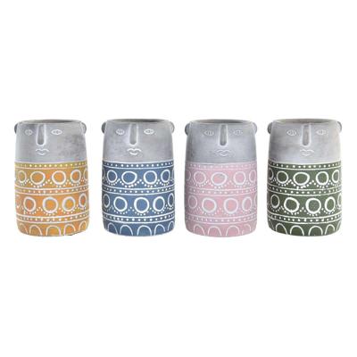 Grondlegger DKD Home Decor Gezicht Blauw Roze Cement Groen Geel (12 x 12 x 18 cm) (4 Stuks)