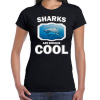 Dieren haai t-shirt zwart dames - sharks are cool shirt - thumbnail