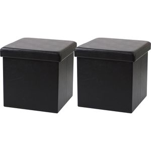 Urban Living Poef Leather BOX - 2x - hocker - opbergbox - zwart - PU/mdf - 38 x 38 cm - opvouwbaar - Poefs