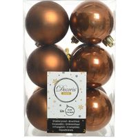 12x stuks kunststof kerstballen kaneel bruin 6 cm glans/mat - Kerstbal - thumbnail