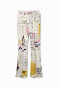 Flared broek met krantenprint - WHITE - M