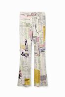 Flared broek met krantenprint - WHITE - M