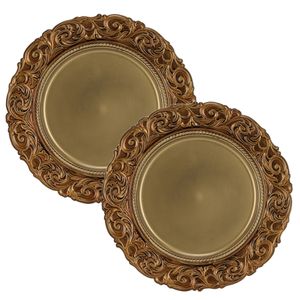 Set van 2x stuks kerstdiner onderborden rond goud 36 cm