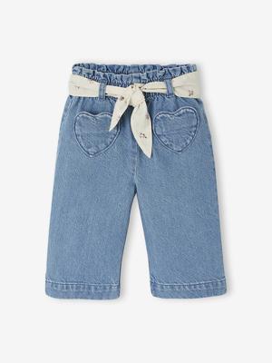 Wijde babyjeans met knoopriem stone