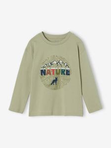 Natuur-T-shirt met flockdetails voor jongens saliegroen