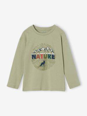 Natuur-T-shirt met flockdetails voor jongens saliegroen