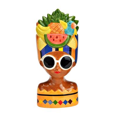 Bloempot/vaas vrouwenhoofd - tropische dame met fruit - keramiek - 10 x 20 cm - hoofddoek Bloempot/vaas vrouwenhoofd - tropische dame met fruit - keramiek - 10 x 20 cm - hoofddoek