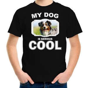 Honden liefhebber shirt Australische herder my dog is serious cool zwart voor kinderen