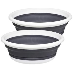 5Five Afwasteil/afwasbak opvouwbaar - 2x - wit/grijs - rond - 37,5 x 14 cm - 8 liter - kunststof