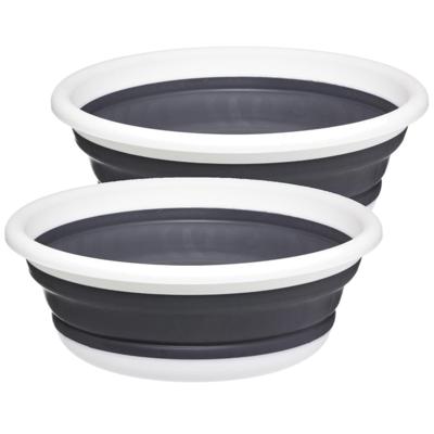 5Five Afwasteil/afwasbak opvouwbaar - 2x - wit/grijs - rond - 37,5 x 14 cm - 8 liter - kunststof
