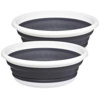 5Five Afwasteil/afwasbak opvouwbaar - 2x - wit/grijs - rond - 37,5 x 14 cm - 8 liter - kunststof