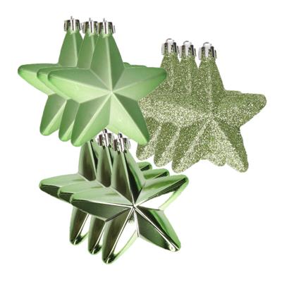 Decoris kersthanger sterren - 6x st - groen - 7 cm - kunststof - kerstornamenten