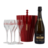 Champagne Piper Heidsieck Vintage 2014 + brede rode cooler met handvat + 4 glazen