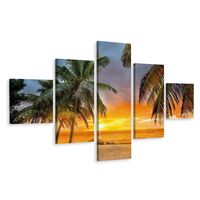Schilderij - Zonsondergang op tropisch strand, 5 luik, Premium print - thumbnail