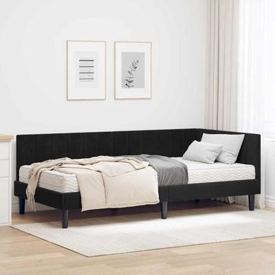Hoekbedframe met matras Zwart 100 x 200 cm Fluweel