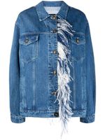 Simonetta Ravizza veste en jean à détails de plumes - Bleu